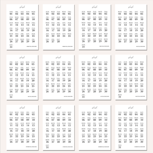 2026 Bundles | Stacked Dates and Days of the Week