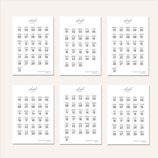 2027 Stacked Dates and Days of the Week Bundles