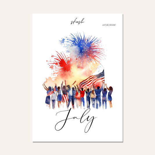 July Washi Sticker or Vellum Monthly Dashboard