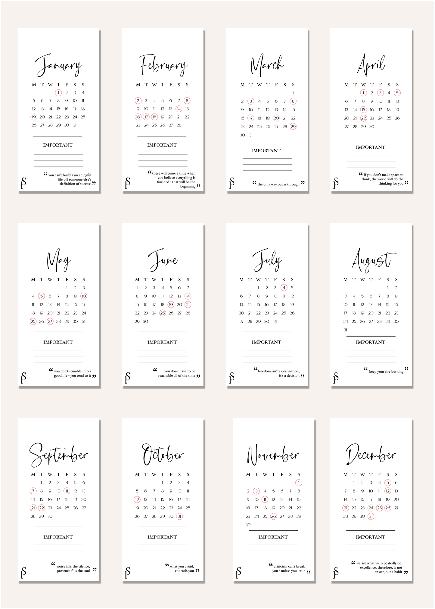 2026 Monthly Hang Tags