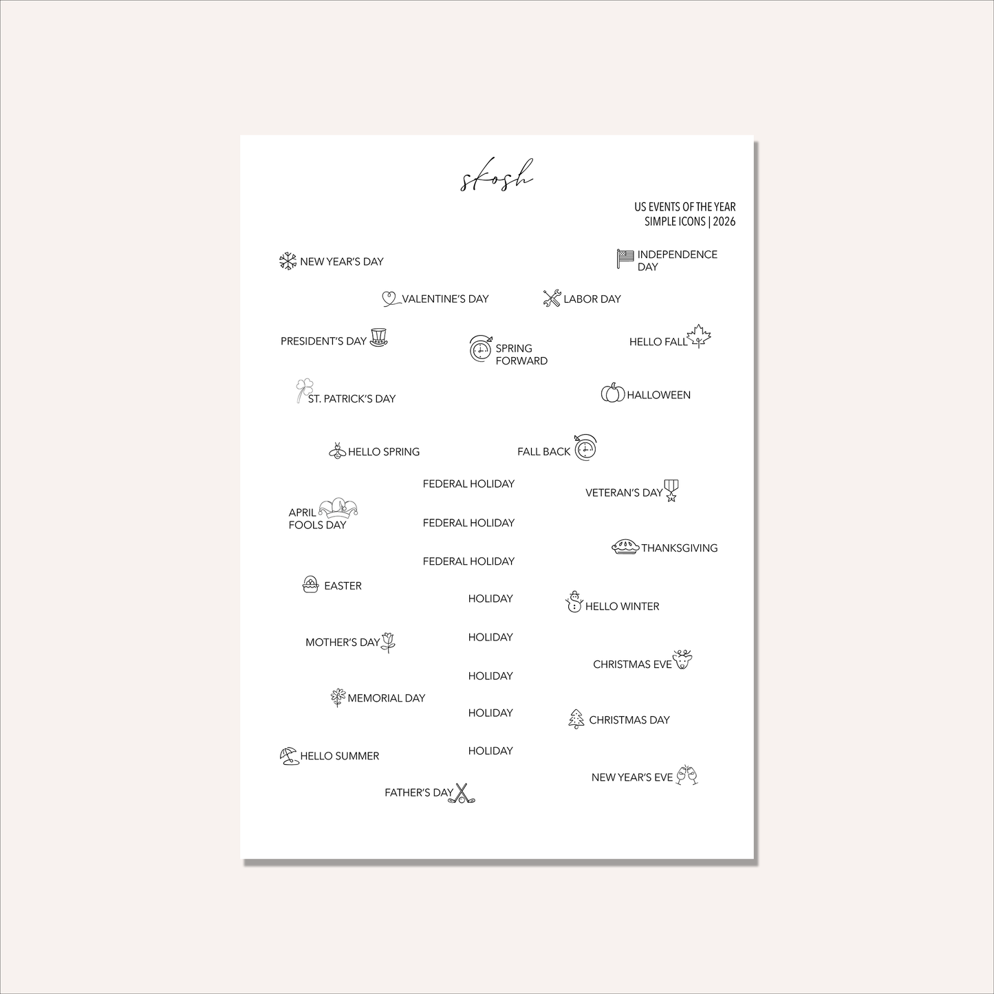 2026 Tiny Events & Holidays Stickers with Icons