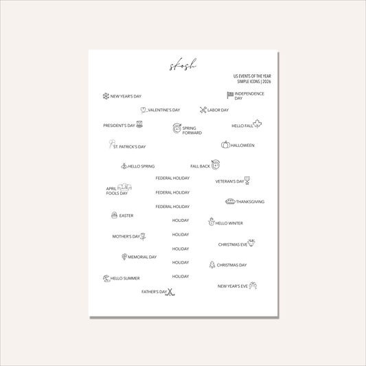 2026 Tiny Events & Holidays Stickers with Icons