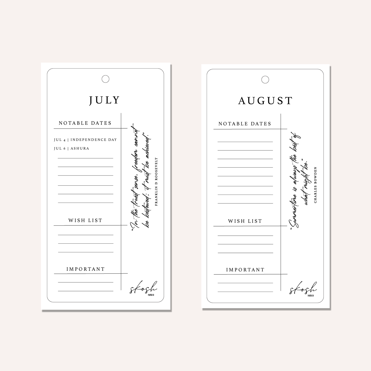 Monthly Hang Tag