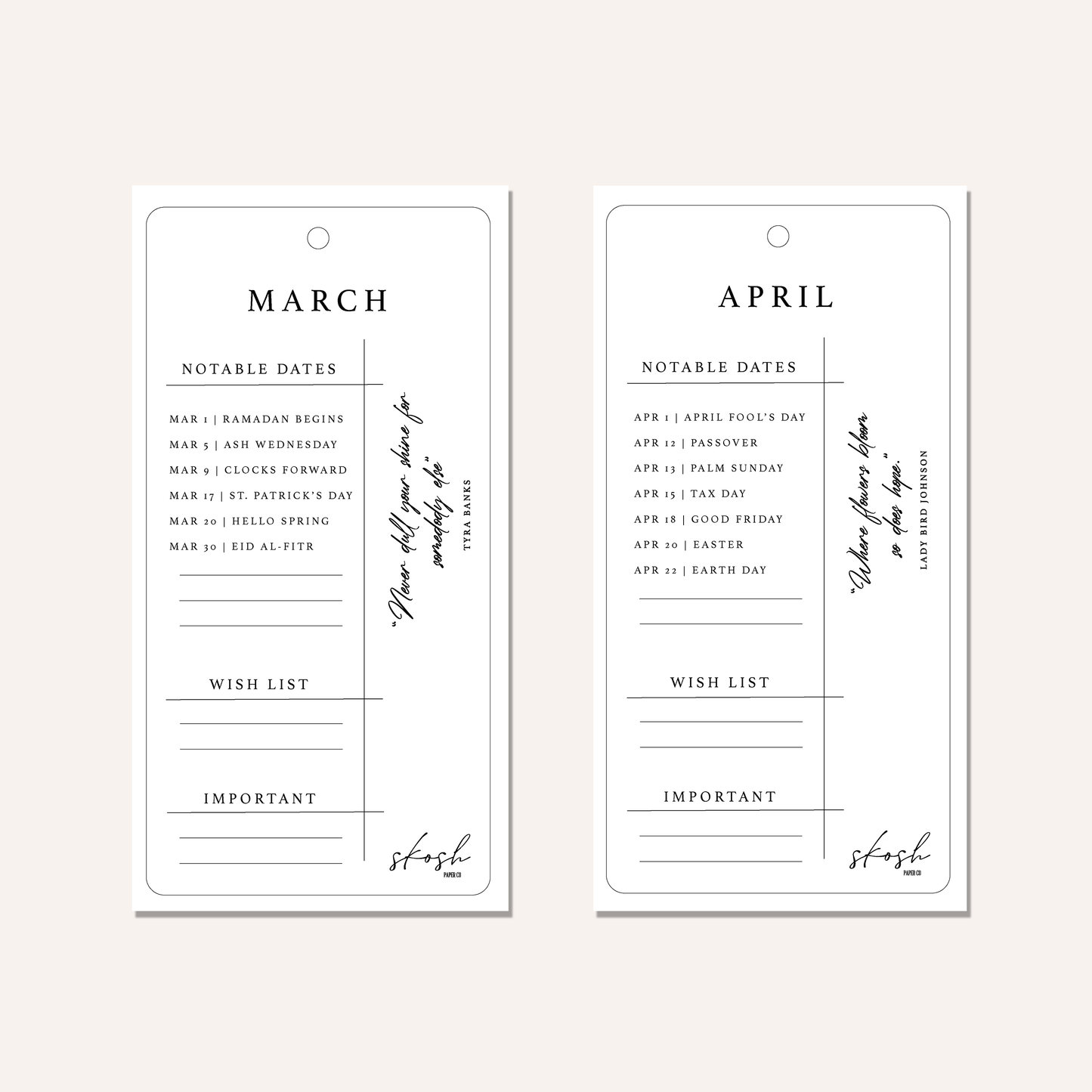 Monthly Hang Tag