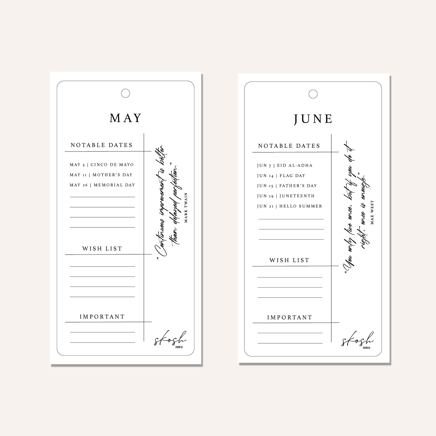 Monthly Hang Tag