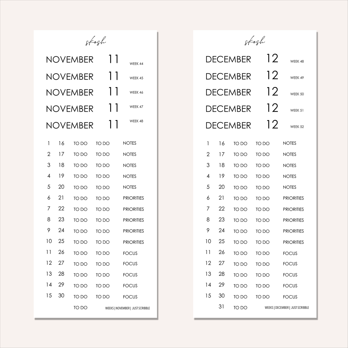Just Scribble Weekly Focus | Individual Sheets 2027