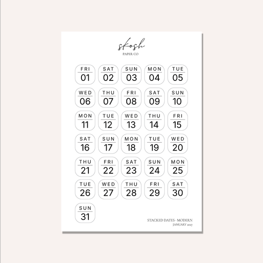 2027 Stacked Dates and Days of the Week