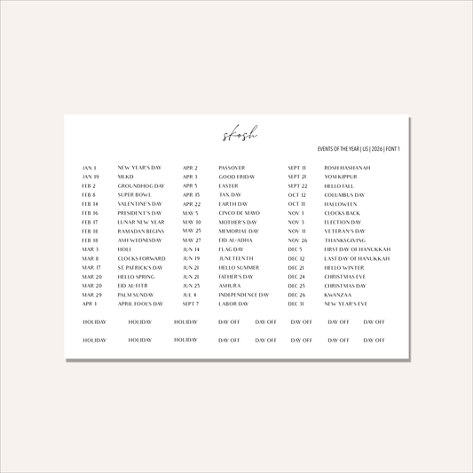 2026 Tiny Typography Events & Holidays Stickers