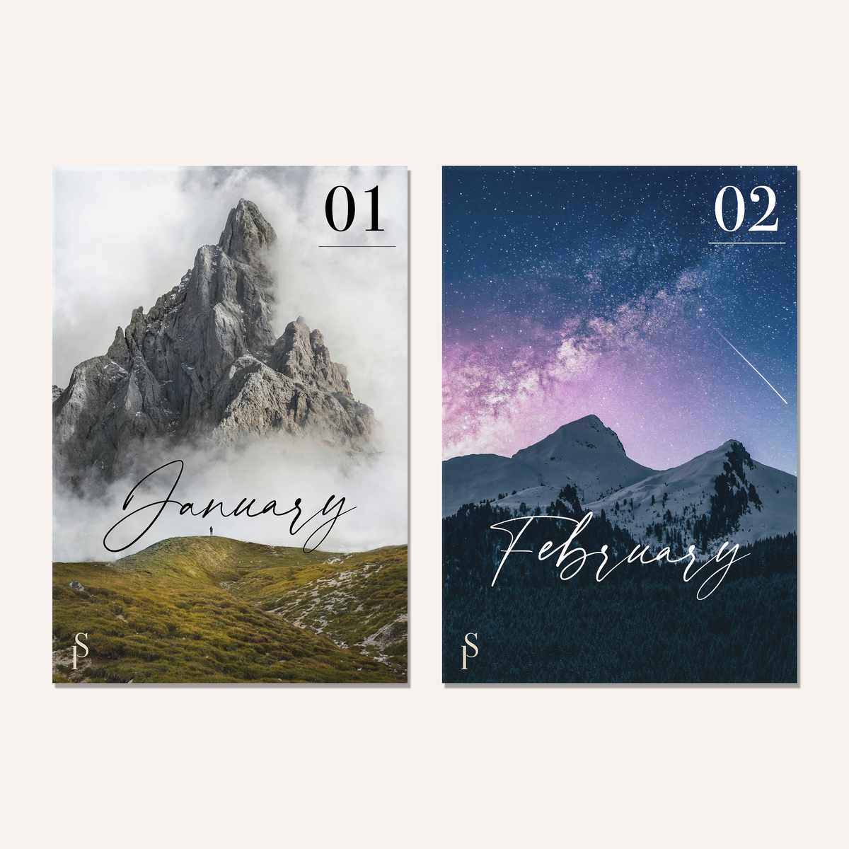 Mountains Monthly Dashboards – Sticker or Vellum | Size Options