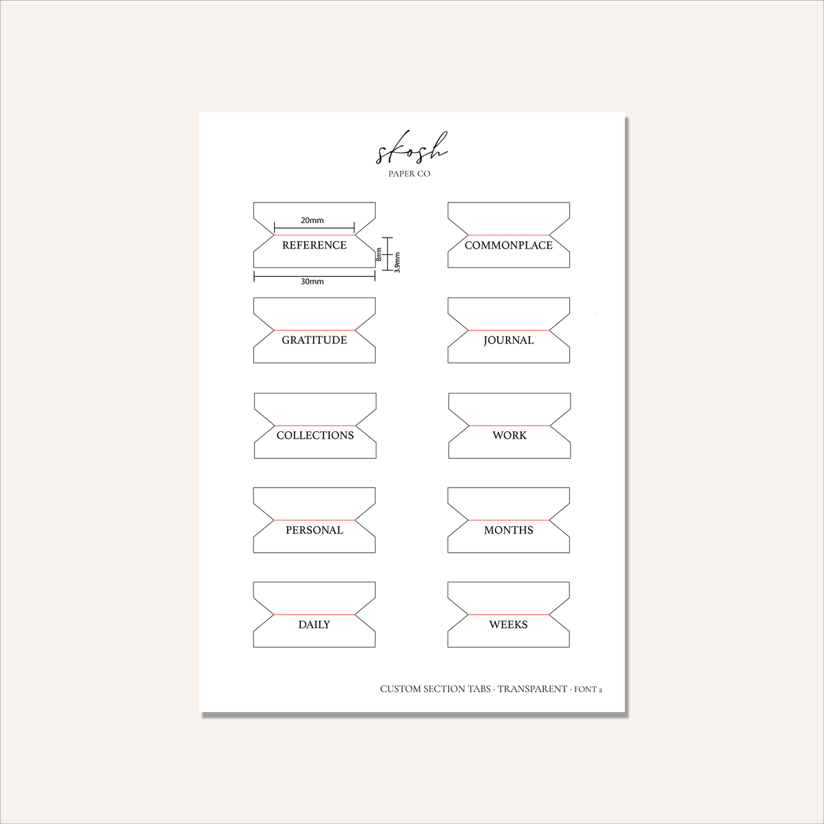 Custom Section Tabs | Adhesive | Minimalist | Low Profile | Permanent