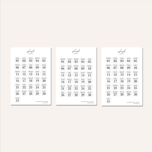 2027 Stacked Dates and Days of the Week Bundles
