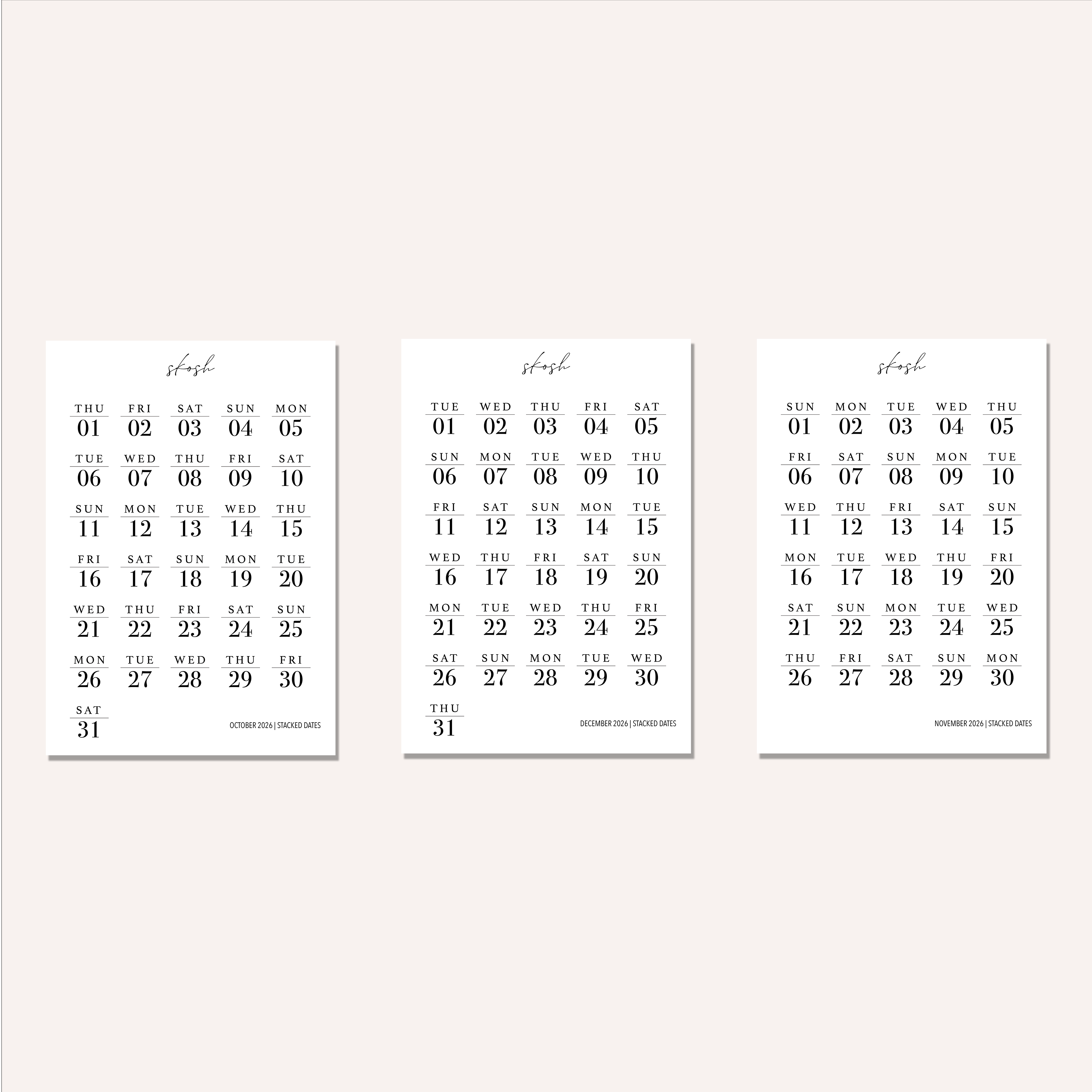 Stacked Dates | Bundles – Skosh Paper Co