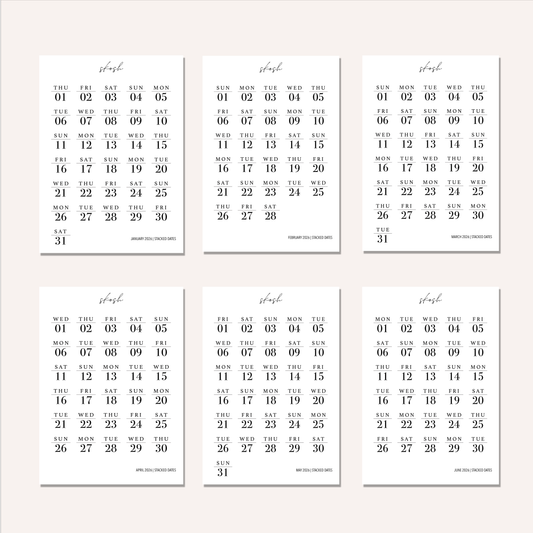 2026 Bundles | Stacked Dates and Days of the Week