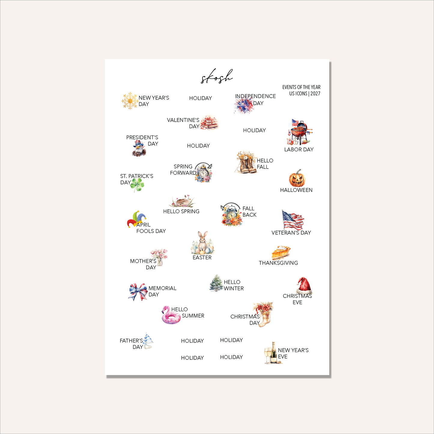2027 Tiny Events & Holidays with Icons