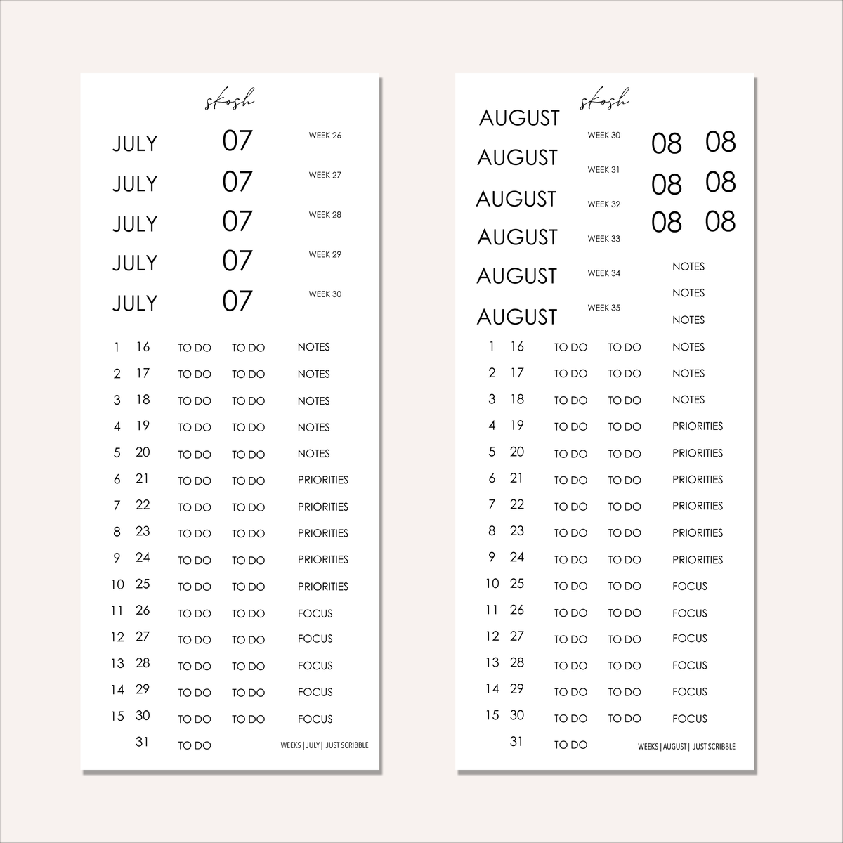 Just Scribble Weekly Focus | Individual Sheets 2027