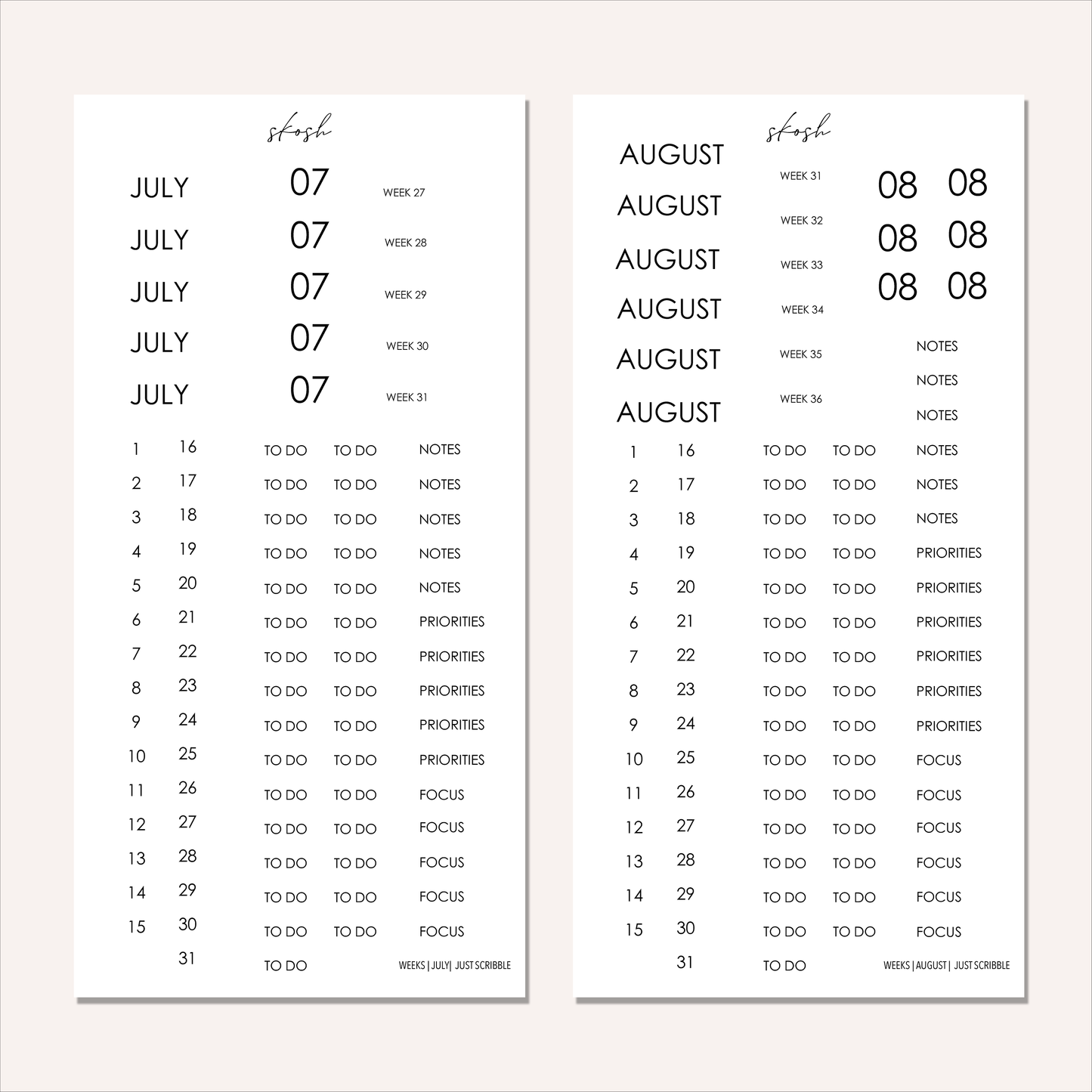 Just Scribble Weekly Focus | Complete Dating Bundle