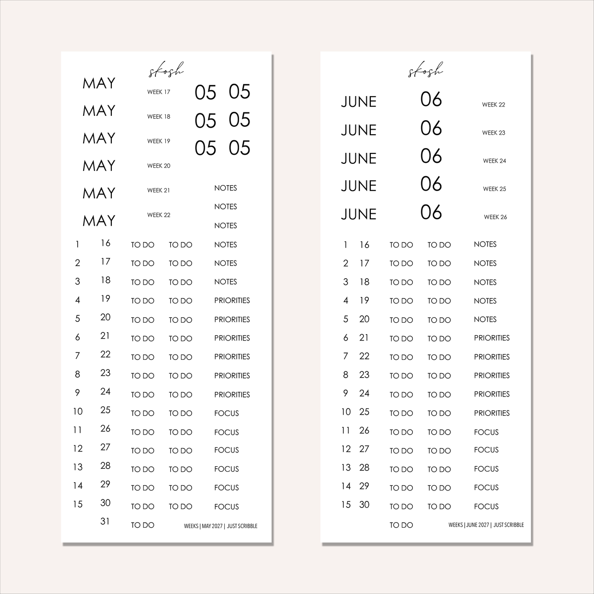 Just Scribble Weekly Focus | Individual Sheets 2027