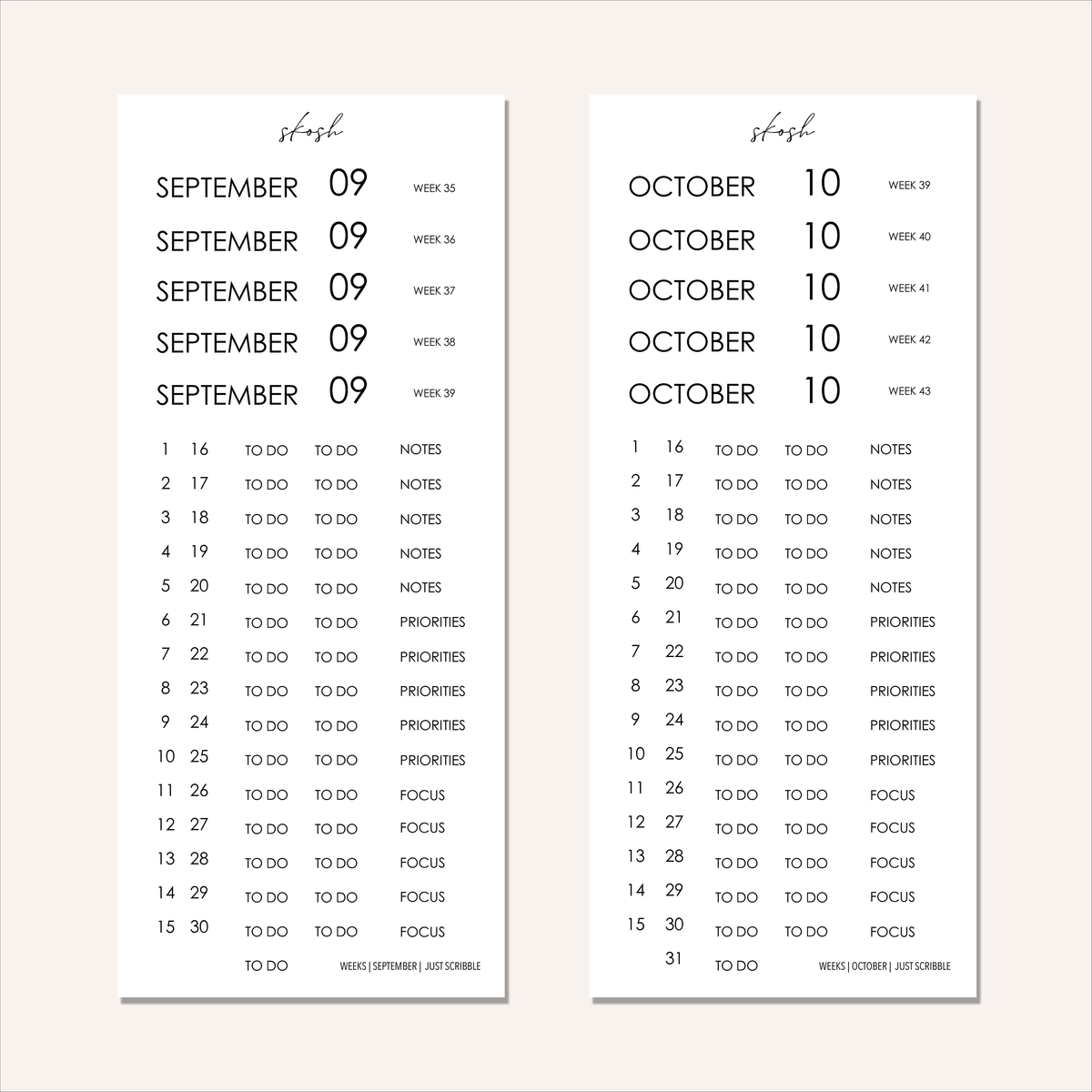 Just Scribble Weekly Focus | Individual Sheets 2027