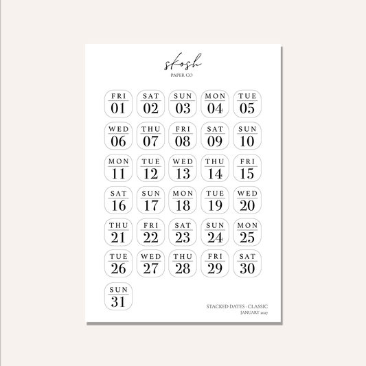 2027 Stacked Dates and Days of the Week
