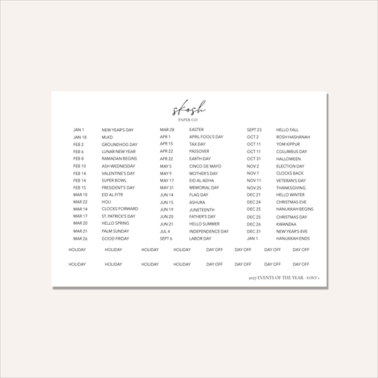 2027 Tiny Events & Holidays Stickers