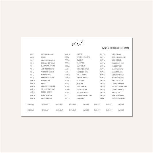 2027 Tiny Events & Holidays Stickers
